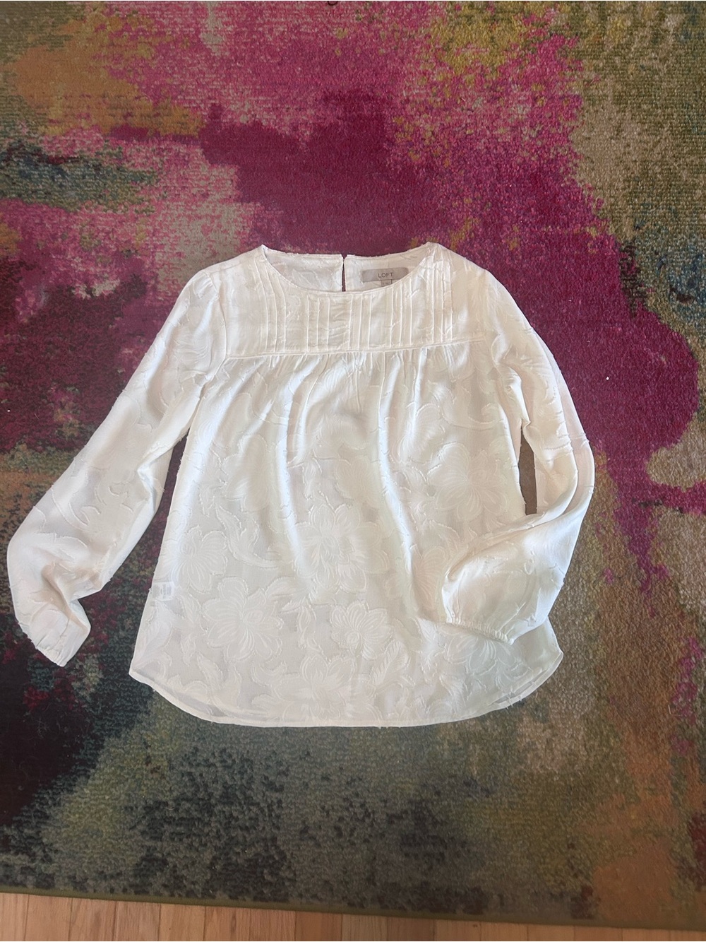 LOFT White Floral Jacquard Long-Sleeve Blouse - Kids